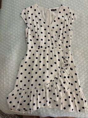 J. Crew White Mini Dress with Navy Polka Dots